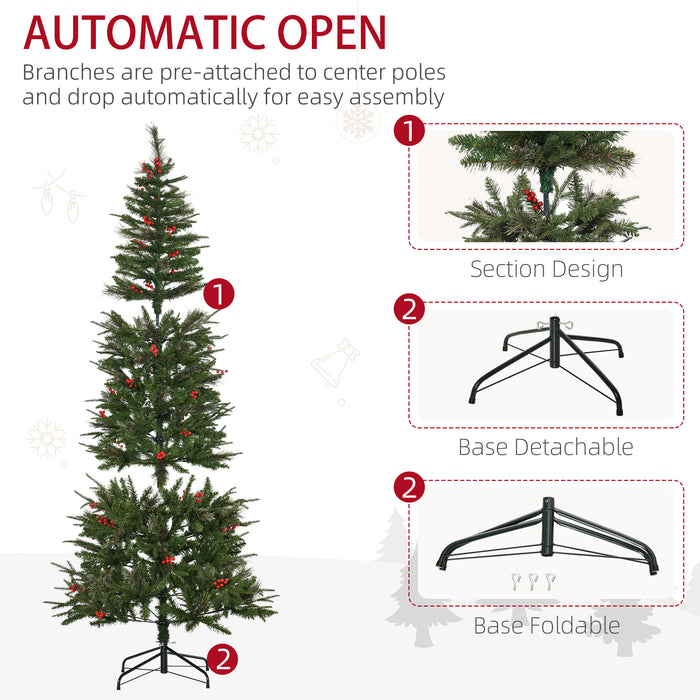 Pencil Artificial Christmas Tree with Realistic Branches, Red Berries, Auto Open, Green