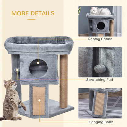 Cat Tree for Indoor Cats Kitten Tower Climbing Activity Centre Furniture w/ Jute Scratching Pad, Toy Ball, Cat House - Grey