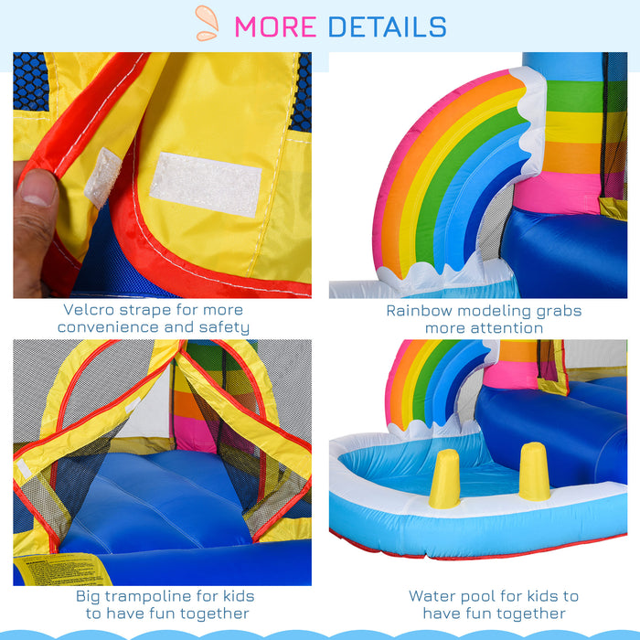 Kids Bouncy Castle House Inflatable Trampoline Water Pool 2 in 1 with Blower for Kids Age 3-12 Rainbow Design 2.9 x 2 x 1.55m