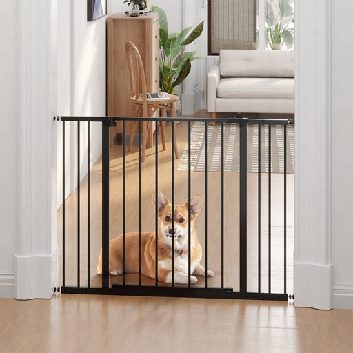 Dog Gate Pet Safety Gate Stair Barrier Pressure Fit Adjustable 76-82/86-97/101-107 cm, Black