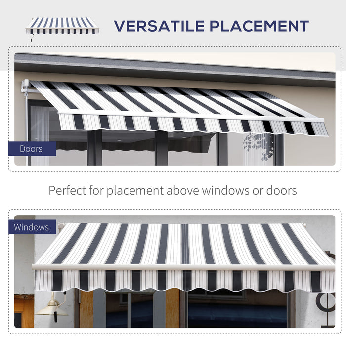 2.5m x 2m Garden Patio Manual Awning Canopy Sun Shade Shelter Retractable with Winding Handle Blue White