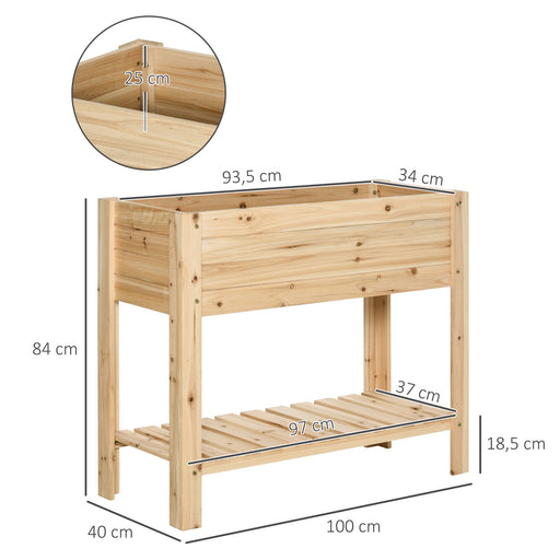 Wooden Planter Raised Garden Plant Stand Outdoor Tall Flower Bed Box with Clapboard, Nature Wood Color 100 x 40 x 84cm