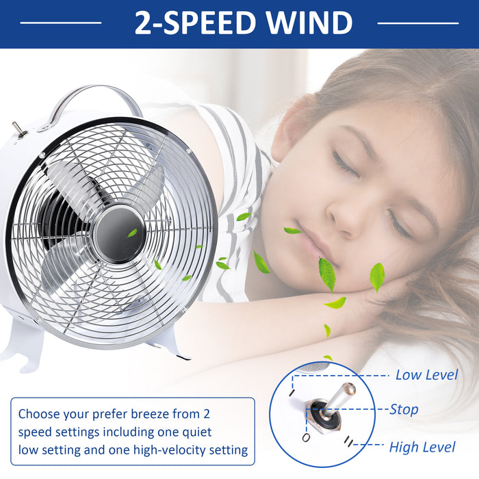 26cm 2-Speed Electric Table Desk Fan w/ Safety Guard Anti-Slip Feet Portable Personal Cooling Fan Home Office Bedroom White