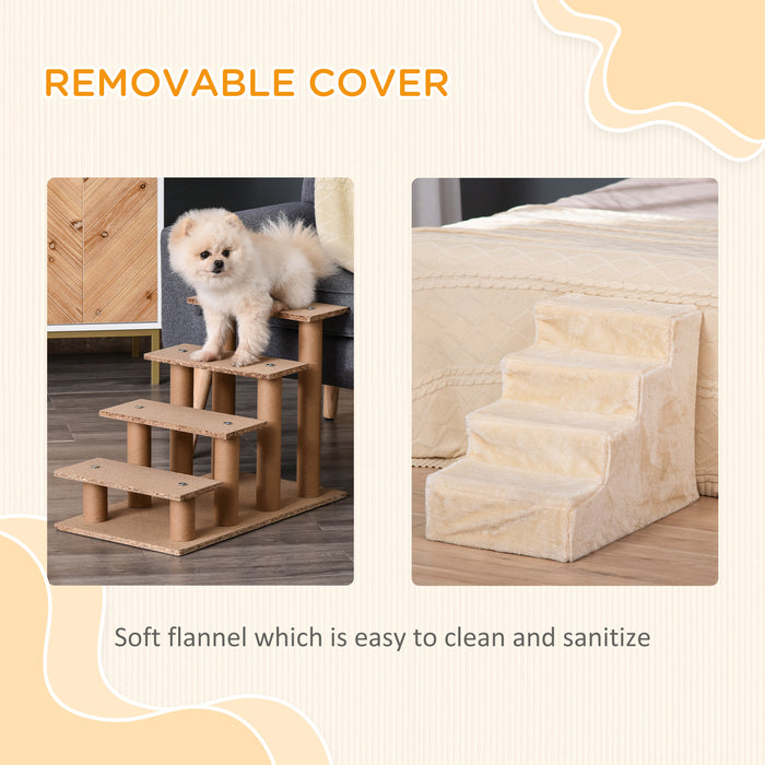 Potable Dog Stairs 4-Steps with Washable Plush Cover, Pet Staris for High Bed Sofa, Dog Steps for Small Dog and Cat, Beige