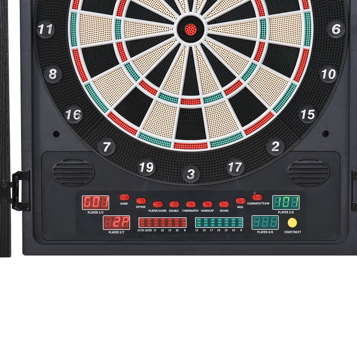 Electronic Dartboard In Case LED Scoreboard w/ 12 Darts 30 Heads Side Storage Cabinet Classic Game Family Fun Game Black White