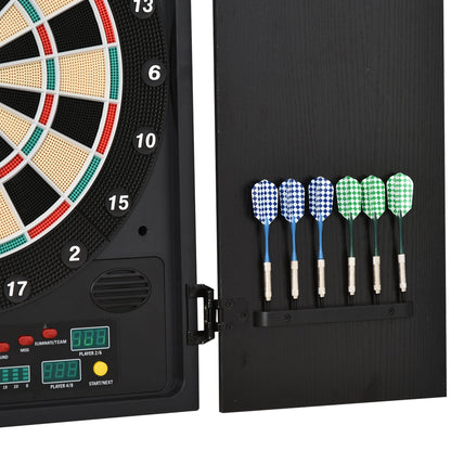 Electronic Dartboard In Case LED Scoreboard w/ 12 Darts 30 Heads Side Storage Cabinet Classic Game Family Fun Game Black White