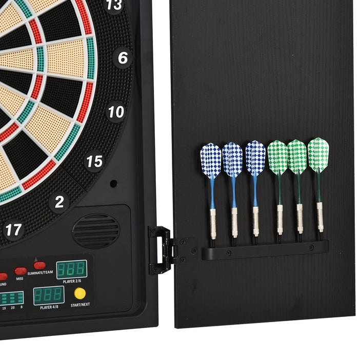 Electronic Dartboard In Case LED Scoreboard w/ 12 Darts 30 Heads Side Storage Cabinet Classic Game Family Fun Game Black White