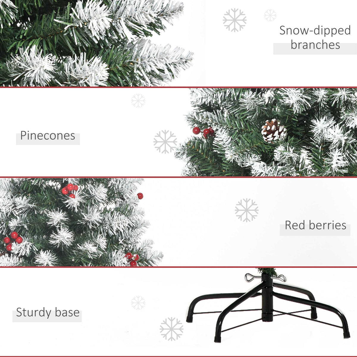 6ft Snow-Flecked Artificial Christmas Tree with Red Berries, Pinecones & 618 Tips