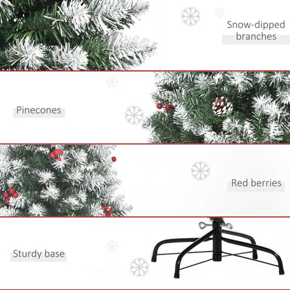 6ft Snow-Flecked Artificial Christmas Tree with Red Berries, Pinecones & 618 Tips