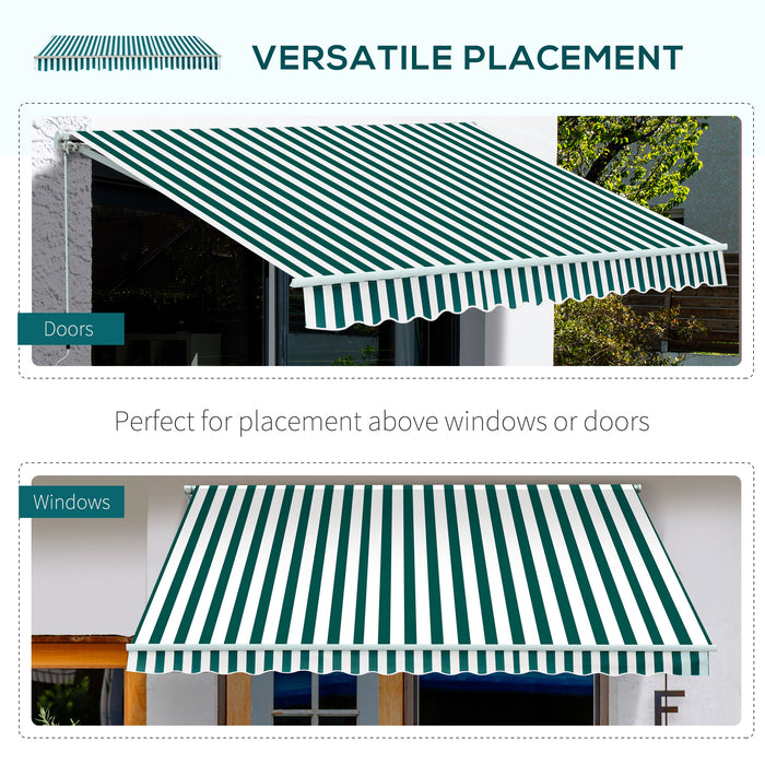 3.5 x 2.5m Garden Patio Manual Awning Canopy Sun Shade Shelter with New Winding Handle - Green/ White