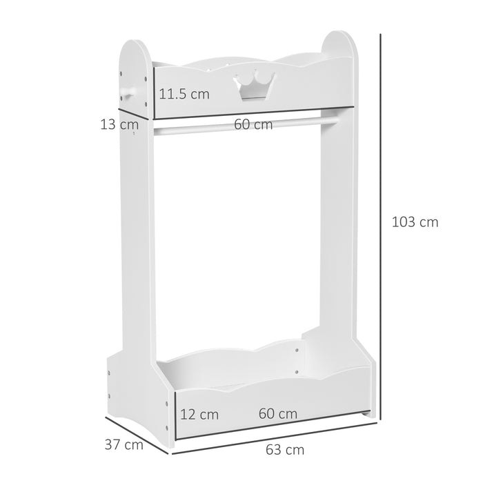 Kids Wood Clothes Rack Hall Tree with Storage Shelves Children Garment Rack Freestanding Wardrobe for 3-8 Years Toddler, White