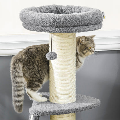 Cat Tree Tower, Cat Activity Centre, with Sisal Scratching Post, Multi Level Cat Climbing Frame Indoor, 48 x 48 x 92 cm, Dark Grey