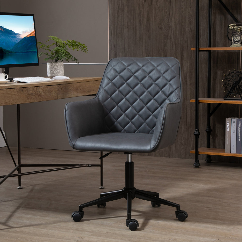 Swivel Office Chair Leather-Feel Fabric Home Study Leisure with Wheels, Grey