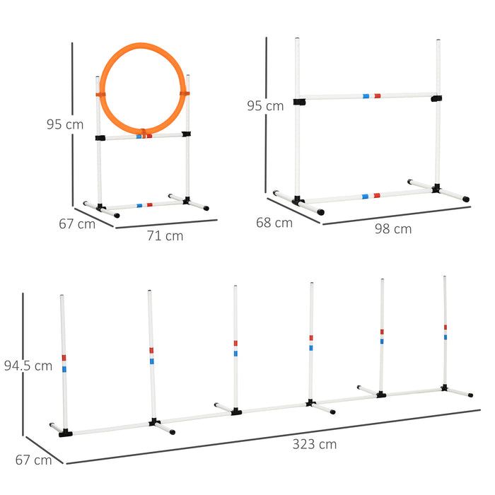 3 Piece Pet Agility Training Equipment Dog Play Run Jump Obedience Training Set Adjustable (Pole + Hoop + Hurdle)