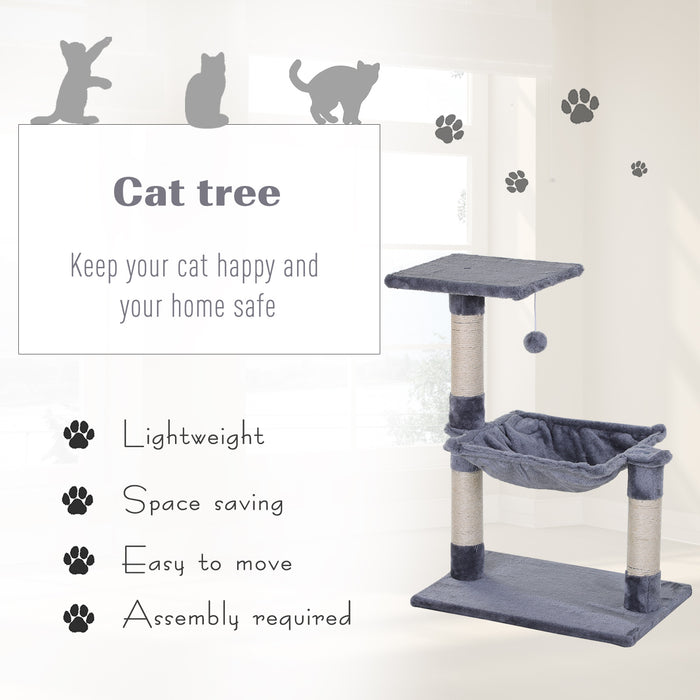 70cm Cat Tree for Indoor Cats Durable Natural Sisal Scratching Posts Hammock Bed Kitty Activity Center Grey