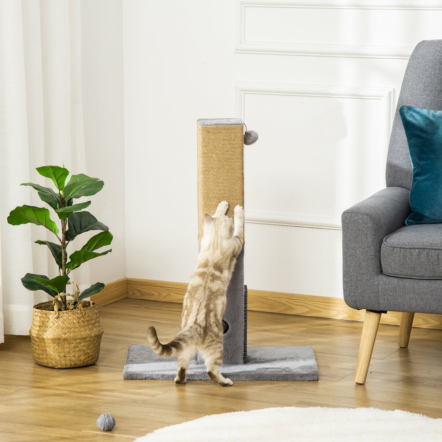 Cat Tree Scratching Post for Indoor Cats 79cm Jute Scratcher Climber w/ Carpet Base Dangling Toy ‚àö√™ Grey