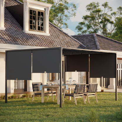 Outsunny 3m x 4m Metal Pergola with Retractable Roof, Outdoor Garden Pergola with LED Lights, Solar Powered, for BBQ,¬†Lawn,¬†Backyard, Dark Grey