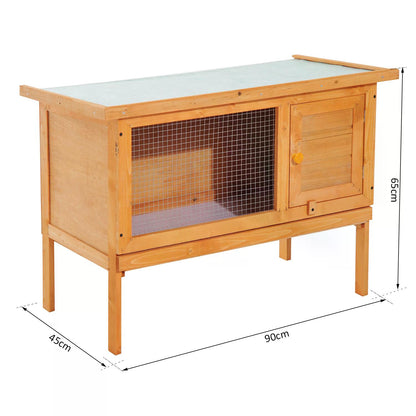 Wood Rabbit Hutch Guinea Pig House Bunny Cage Shelter Indoor Outdoor Elevated with Sliding Tray 90x45x65cm