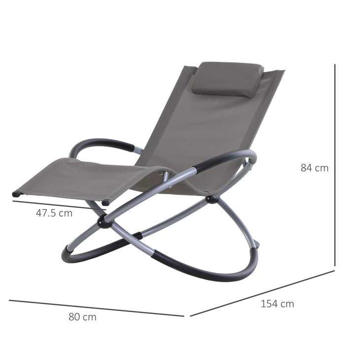 Outdoor Orbital Lounger Zero Gravity Patio Chaise Foldable Rocking Chair w/ Pillow Grey