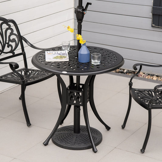 Outsunny 78cm Round Garden Dining Table Bistro Set with Parasol Hole Antique Cast Aluminium Outdoor Table Only, Black