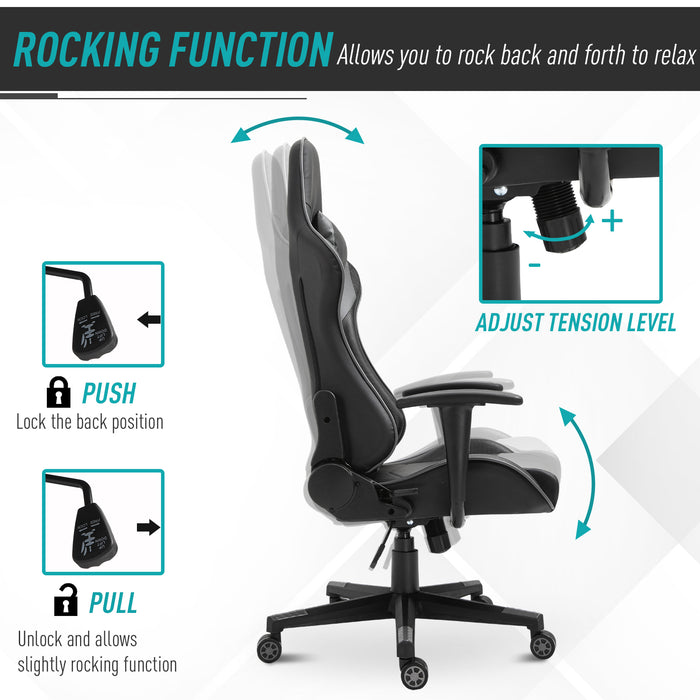 High Back Racing Gaming Chair, PU Leather Reclining Computer Chair with Head Pillow and Lumbar Support, Black