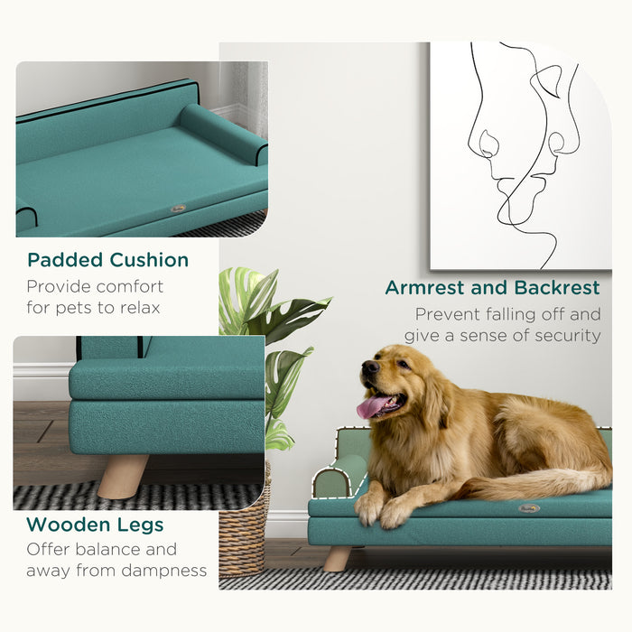 Dog Sofa with Legs Water-resistant Fabric, Pet Chair Bed for Large, Medium Dogs, Green, 100 x 62 x 32 cm