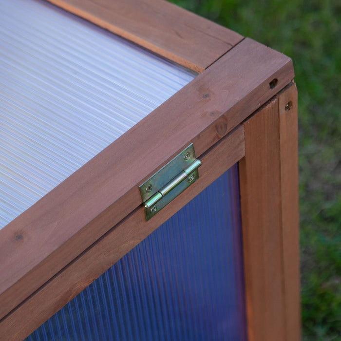 Wooden Framed Polycarbonate Cold Frame Greenhouse for Plants Outdoor with Openable & Tilted Top Cover, PC Board, Brown, 100 x 65 x 40cm