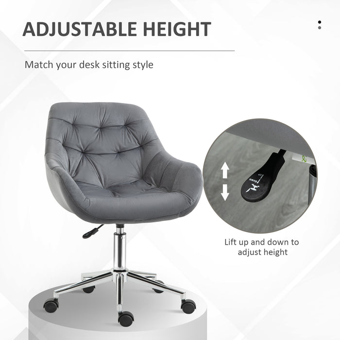 Swivel Chair Chair Velvet Ergonomic Computer Chair Comfy Desk Chair w/ Adjustable Height, Arm and Back Support, Dark Grey