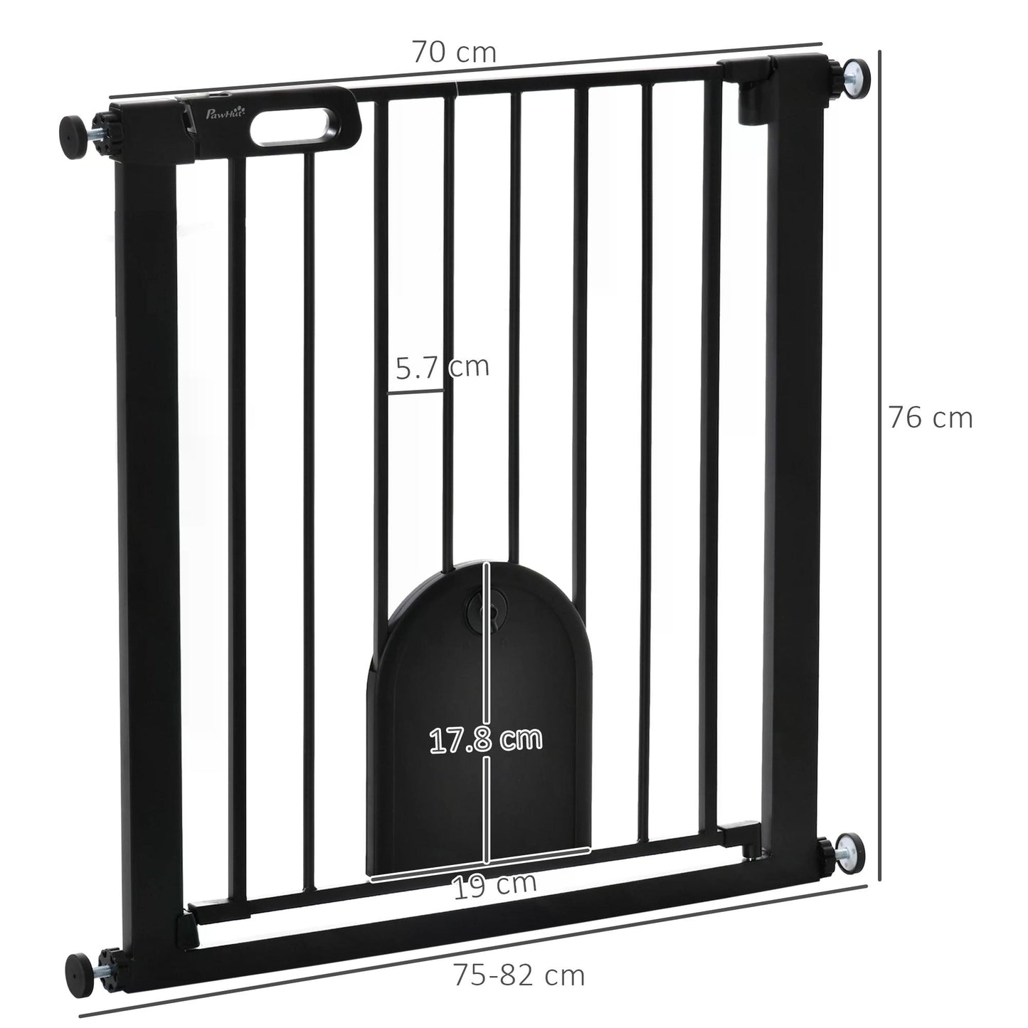 Dog Gate with Cat Flap Pet Safety Gate Barrier, Stair Pressure Fit, Auto Close, Double Locking, for Doorways, Hallways, 75-82 cm Black