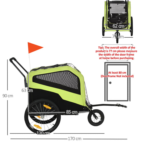 2 in 1 Dog Bike Trailer Pet Stroller for Large Dogs with Hitch, Quick-release 20" Wheels, Pet Bicycle Cart Trolley Carrier for Travel, Green