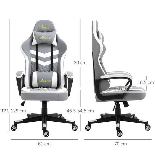 Vinsetto Racing Gaming Chair with Lumbar Support, Headrest, Swivel Wheel, PVC Leather Gamer Desk Chair for Home Office, Grey White