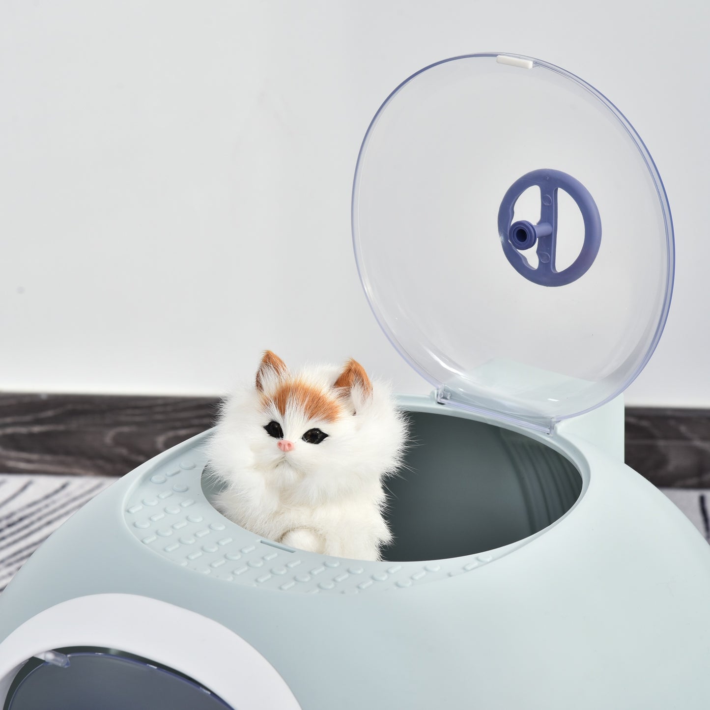Cat Litter Box Toilet With Litter Scoop Enclosed Drawer Skylight Easy To Clean Blue