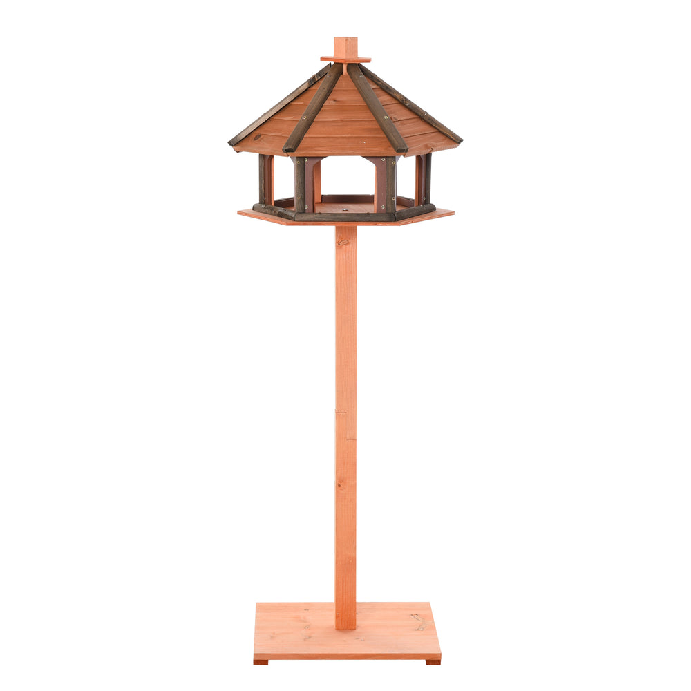 Wooden Bird Feeder Bird Table Bird House Playstand with Roof 130cm for Outside Use Brown