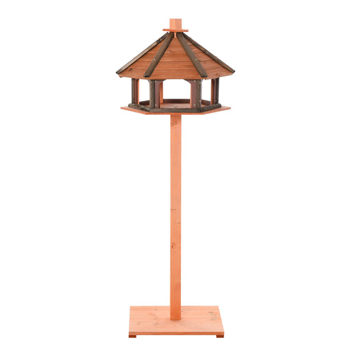 Wooden Bird Feeder Bird Table Bird House Playstand with Roof 130cm for Outside Use Brown