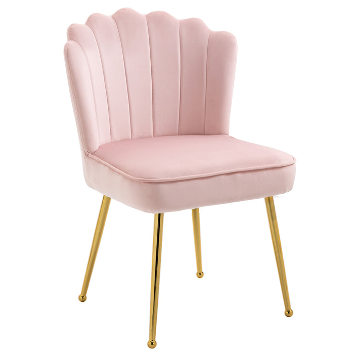 Velvet-Feel Shell Luxe Accent Chair, Glam Vanity Chair Makeup Seat, Home Bedroom Lounge with Metal Legs Comfort Padding, Pink