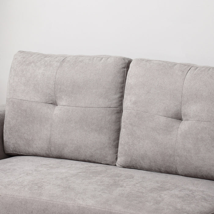 Linen-Look L-Shaped Sofa Bed with Storage In Grey