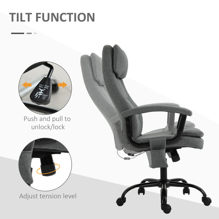 2-Point Massage Office Chair Linen-Look Ergonomic Adjustable Height w/ 360° Swivel 5 Castor Wheels Rocking Comfortable Executive Seat Grey