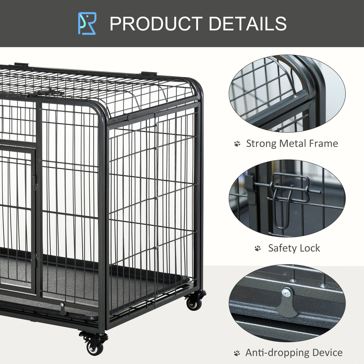 Metal Dog Cage Kennel Locking Door & Wheels Removable Tray Openable Top For Large Pets 109.5 x 71 x 78 cm