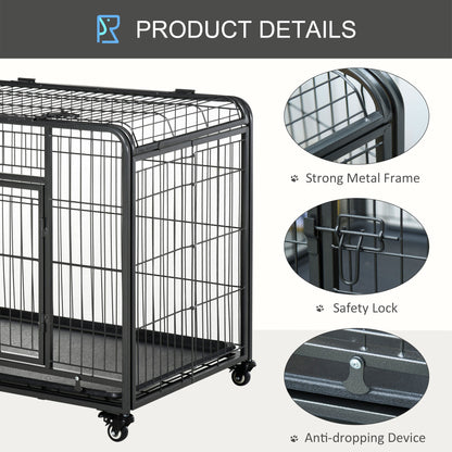 Metal Dog Cage Kennel Locking Door & Wheels Removable Tray Openable Top For Large Pets 109.5 x 71 x 78 cm