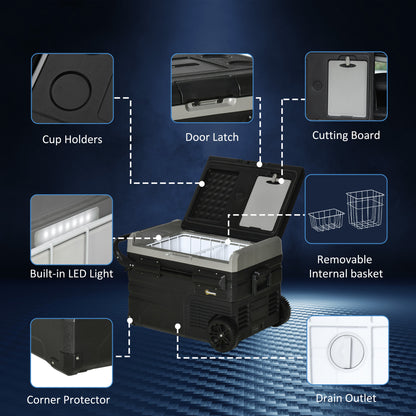 Outsunny 40L Car Refrigerator, Portable Compressor Cooler Box, Fridge Freezer w/ Inner LED Light, Foldable Handles, Cup Holders, 12/24V DC and 110-240V AC for Campervan RV Boat Travel Down to -20‚Äö√ë√â