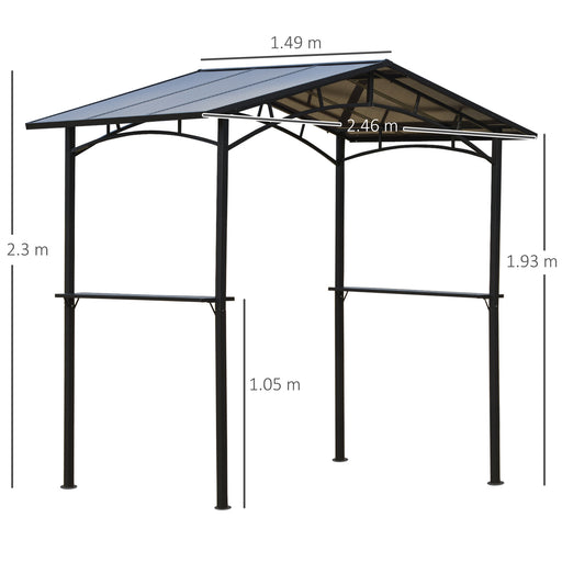 Outsunny 8ft x 5ft Outdoor BBQ Protective Gazebo Tent Aluminium Steel Frame w/ 2 Shelves Hardtop Roof Canopy Ground Stakes Safe Cooking