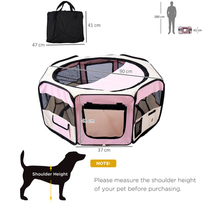 Fabric Dog Play Pen Puppy Pet Cat Rabbit Pig Guinea Playpen Run Indoor & Outdoor, Dia 90 x 41H cm Pink