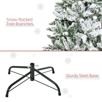 5 Ft Snow Flocked Artificial Christmas Tree Xmas Pine Tree with Realistic Branches, Auto Open and Steel Base, Green