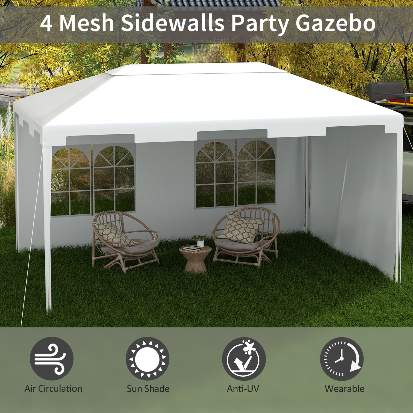 Warehouse Clearance - Outsunny 3 x 4 m Garden Gazebo Shelter Marquee Party Tent with 2 Sidewalls for Patio Yard Outdoor - White