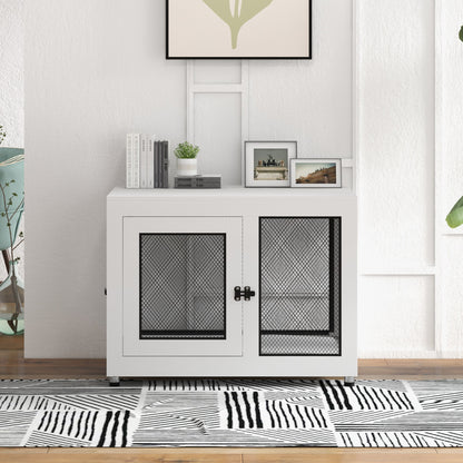 Dog Crate Furniture End Table w/ Soft Washable Cushion, Two Doors, Indoor Pet Kennel for Small Medium Large Dogs w/ Wire Mesh