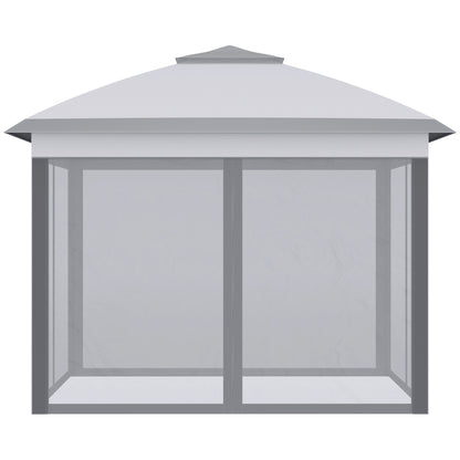 Outsunny 330cm x 330cm Pop Up Canopy, Double Roof Foldable Canopy Tent with Zippered Mesh Sidewalls, Height Adjustable and Carrying Bag, Event Tent for Patio Garden Backyard, Grey