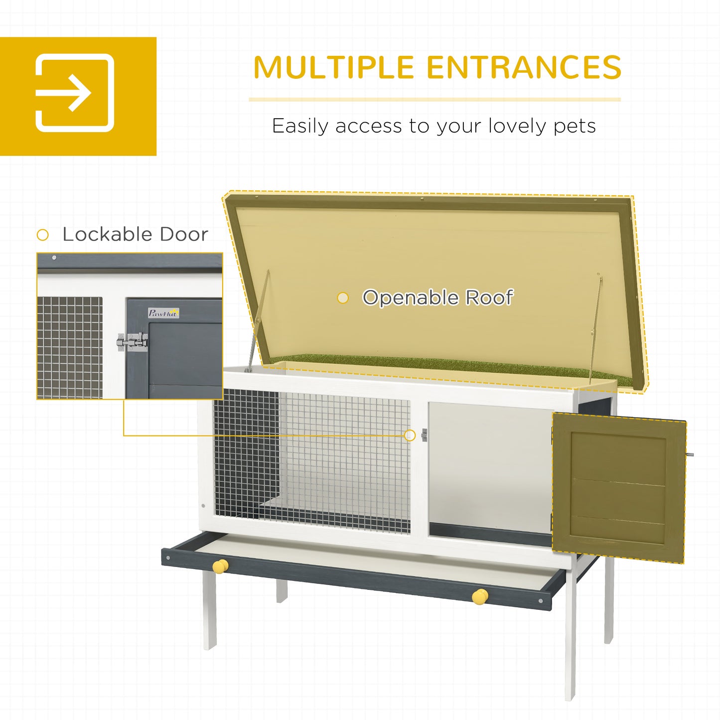 Wooden Rabbit Hutch Guinea Pig Hutch Bunny Cage Small Animal Habitat Openable Asphalt Roof for Outdoor Use 90 x 45 x 65 cm