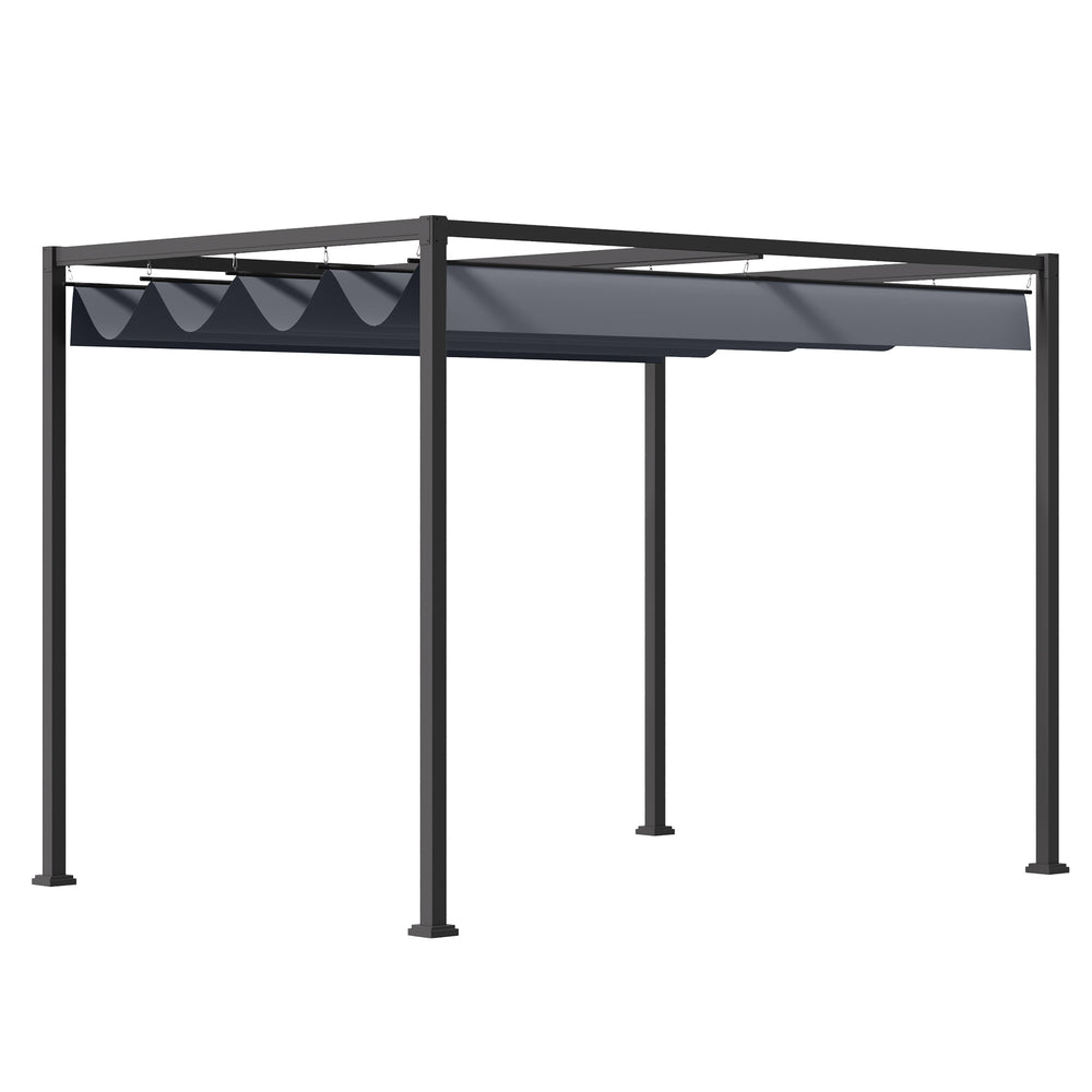 Outsunny 4 x 3(m) Metal Pergola Gazebo Patio Sun Shelter Grape Tent Retractable Canopy Grey