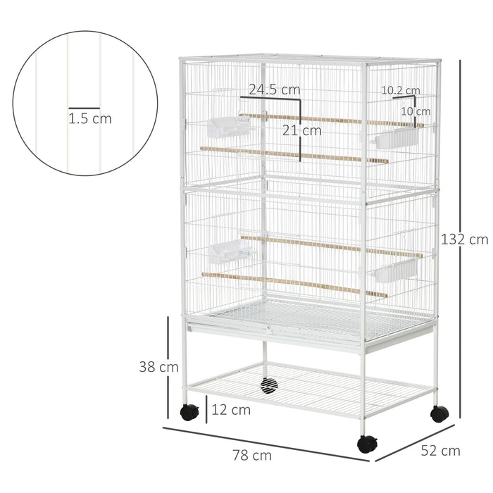 Large Bird Cage Budgie Cage for Finch Canaries Parakeet with Rolling Stand, Slide-out Tray, Storage Shelf, Food Containers, White