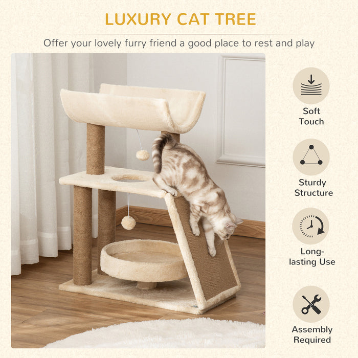 Cat Tree for Indoor Cats with Scratching Posts Pad, Kitten Tower with Bed Perch Ball Toy, 60 x 30 x 76 cm, Brown